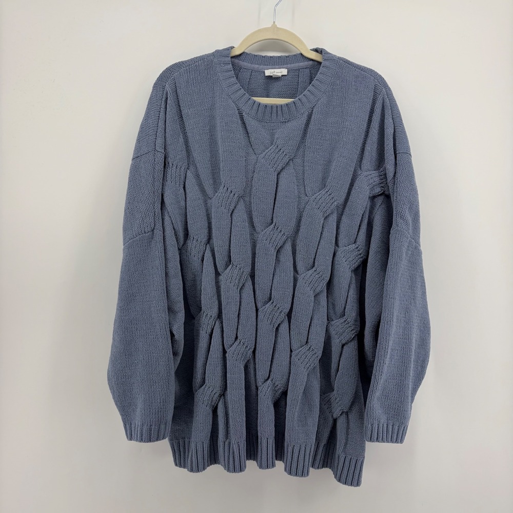 J. Jill Womens 3X Blue Chenille Sweater Cable Knit Oversized Crew Neck Pullover